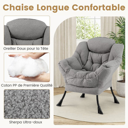 Chaise Paresseuse Avec Ottoman Fauteuil De Loisirs Rembourré Sherpa Moderne Avec Repose-Pied Pliable Coussin De Tête Beige/Gris/Rose