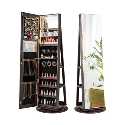 Armoire À Bijoux Pivotante À 360°Avec Lumières LED 3 Couleurs Miroir Pleine Longueur Et Étagère 3 Niveaux En Arrière 10 Couleurs Au Choix