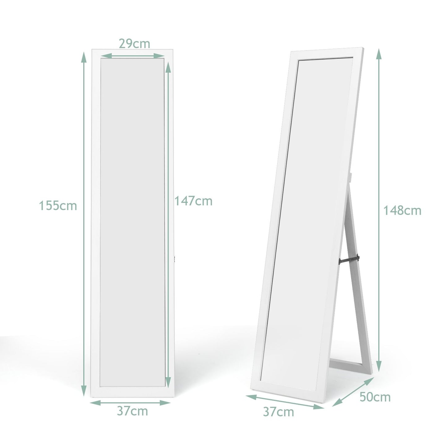 Miroir Sur Pied Psyché Miroir Autoportant Rectangulaire 155 X 37 Cm Style Scandinave Moderne Blanc/Naturel/Noir
