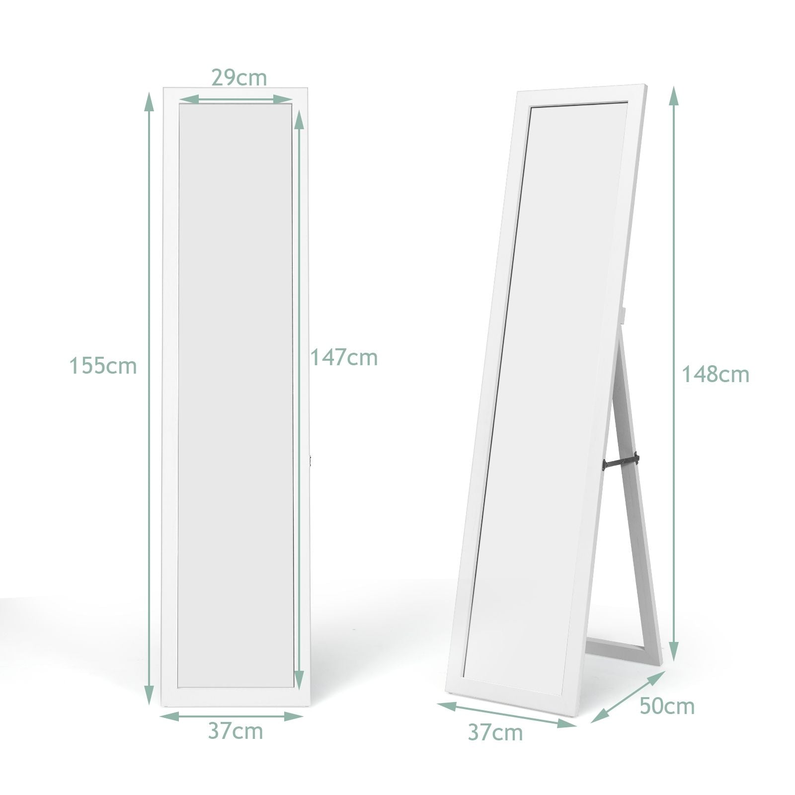 Miroir Sur Pied Psyché Miroir Autoportant Rectangulaire 155 X 37 Cm Style Scandinave Moderne Blanc/Naturel/Noir