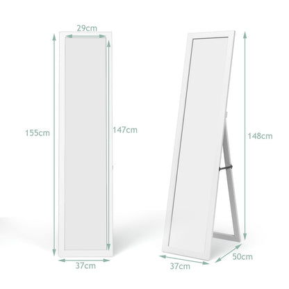 Miroir Sur Pied Psyché Miroir Autoportant Rectangulaire 155 X 37 Cm Style Scandinave Moderne Blanc/Naturel/Noir