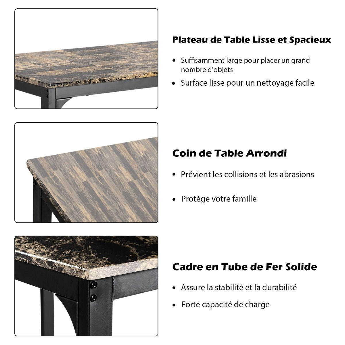 Table Haute Cuisine Avec 2 Tabourets Table Bar Cuisine Cadre En Métal Mange-Debout Industriel Pour Bistro Salle À Manger Cuisine Blanc/Café/Noir