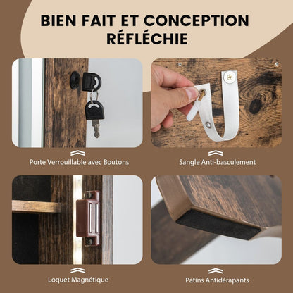 Armoire À Bijoux Sur Pied Avec Lumières LED Armoire Verrouillable Avec Miroir Pleine Longueur Éclairé Blanc/Marron Rustique/Noyer