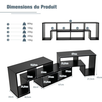 Meuble TV 3 Pièces 134-180X30X43Cm Combination Libre Pour Télévision Jusqu’À 49 Pouces Pour Salon Chambre Bureau En MDF Noir/Blanc/Café/Gris