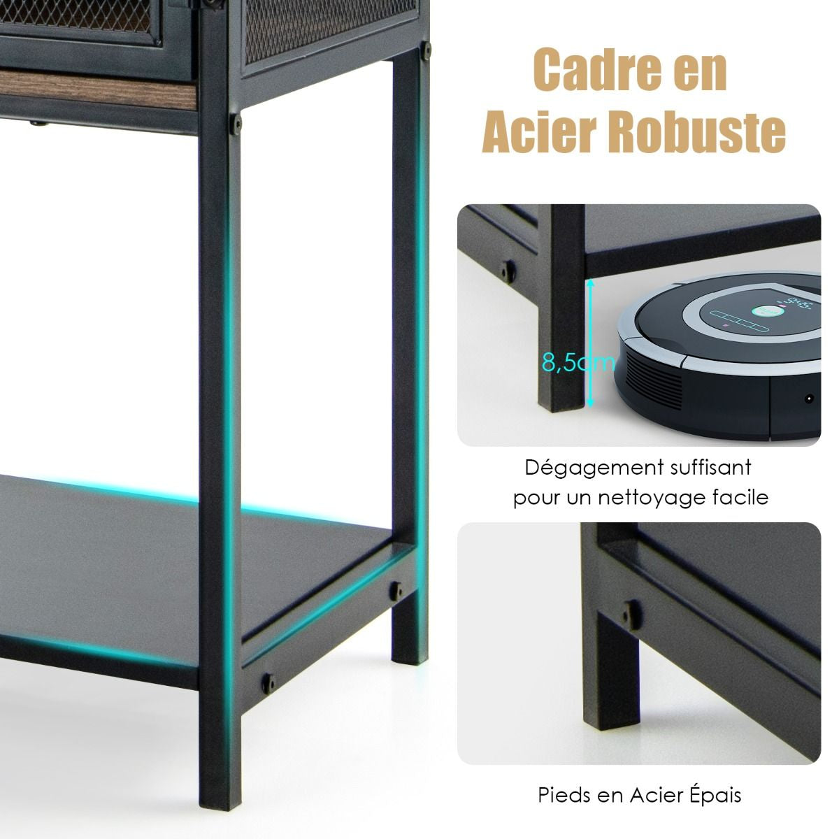 Buffet De Cuisine Avec 2 Placard 2 Tiroirs Et Étagère Inférieure Style Industriel Pour Salon Couloir Cuisine