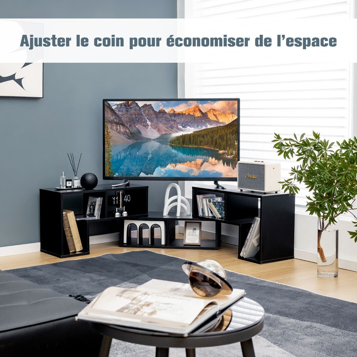 Meuble TV 3 Pièces 134-180X30X43Cm Combination Libre Pour Télévision Jusqu’À 49 Pouces Pour Salon Chambre Bureau En MDF Noir/Blanc/Café/Gris