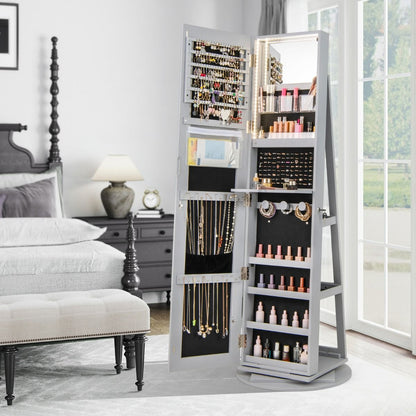 Armoire À Bijoux Pivotante À 360°Avec Lumières LED 3 Couleurs Miroir Pleine Longueur Et Étagère 3 Niveaux En Arrière 10 Couleurs Au Choix