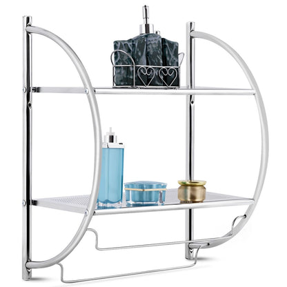 Etagère Murale De Salle De Bain Porte-Serviettes Avec 2 Tablettes Et 2 Barres En Métal Chromé 45X25,5X55Cm Argenté