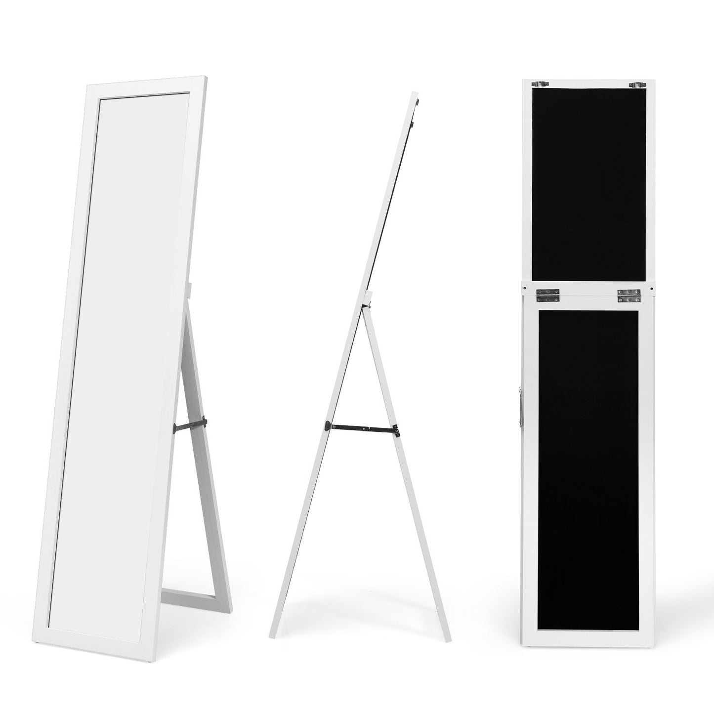 Miroir Sur Pied Psyché Miroir Autoportant Rectangulaire 155 X 37 Cm Style Scandinave Moderne Blanc/Naturel/Noir
