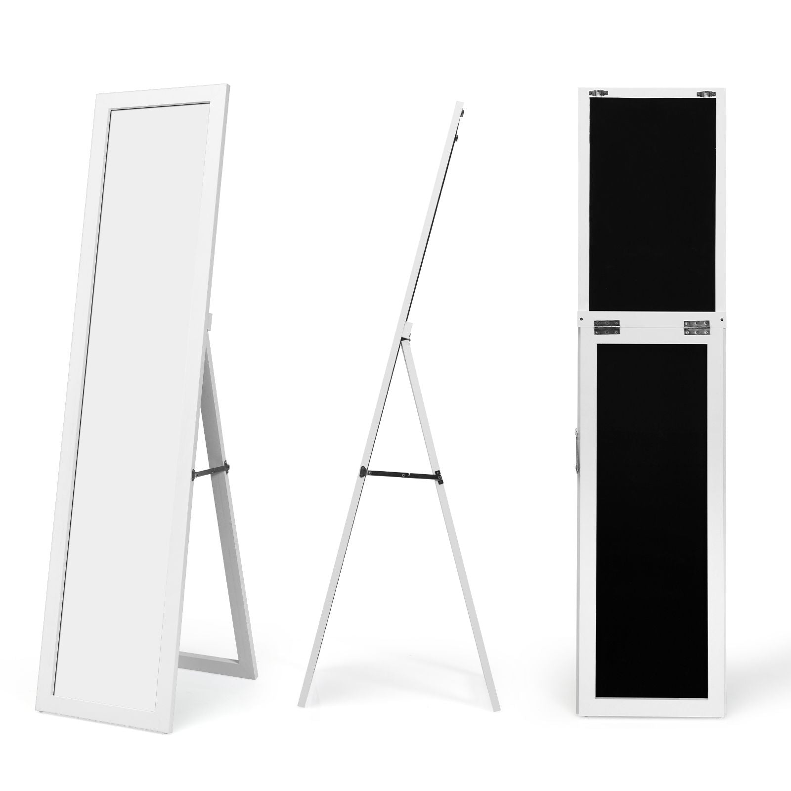 Miroir Sur Pied Psyché Miroir Autoportant Rectangulaire 155 X 37 Cm Style Scandinave Moderne Blanc/Naturel/Noir