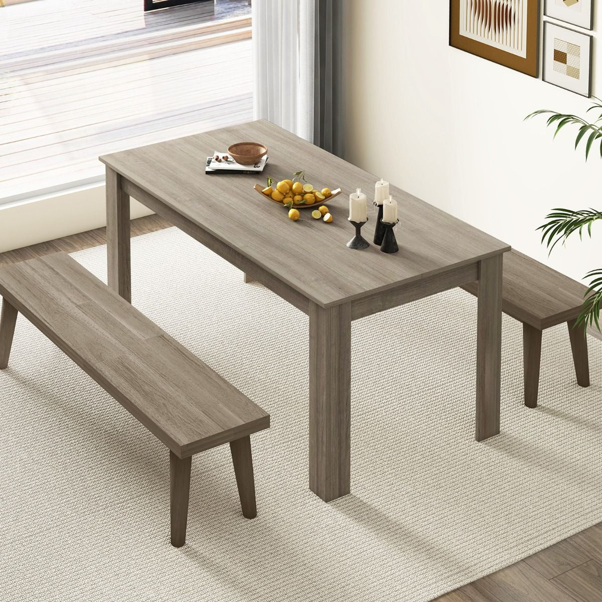 Table Salle À Manger De 160 CM Pour 6-8 Personnes Table Cuisine Rectangulaire Avec Pieds En Formes De L Robustes Table Bureau De Travail Moderne Naturel/Noir