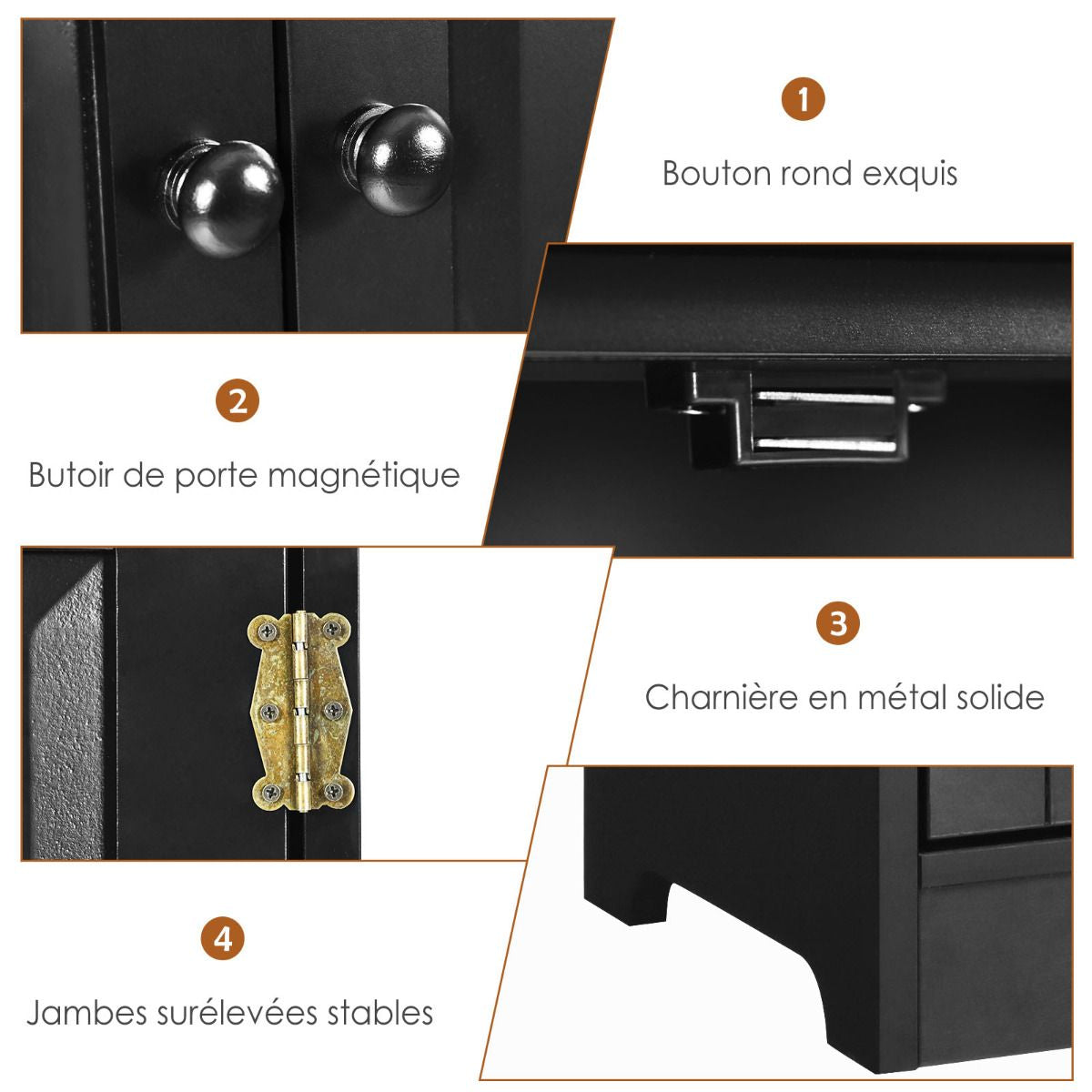 Armoire De Chambre Avec 2 Porte De Style Vintage Avec 2 Etagères Réglables À 5 Positions En MDF Blanc/Noir