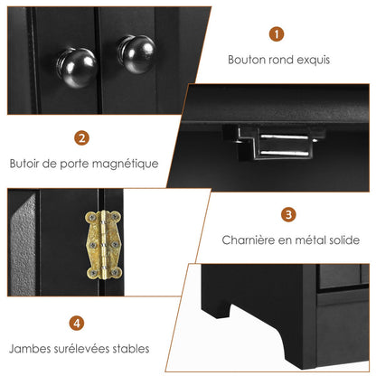 Armoire De Chambre Avec 2 Porte De Style Vintage Avec 2 Etagères Réglables À 5 Positions En MDF Blanc/Noir