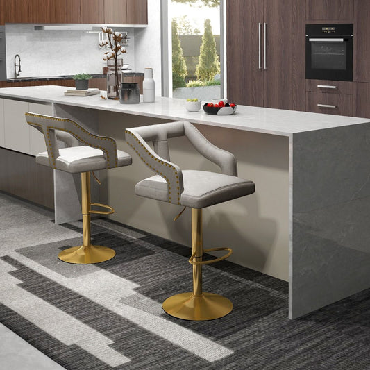 Lot De 2 Chaises De Bar Pivotantes Et Réglables Repose-Pied Base En Métal Galvanisé Anneau Antidérapant Gris/Rose