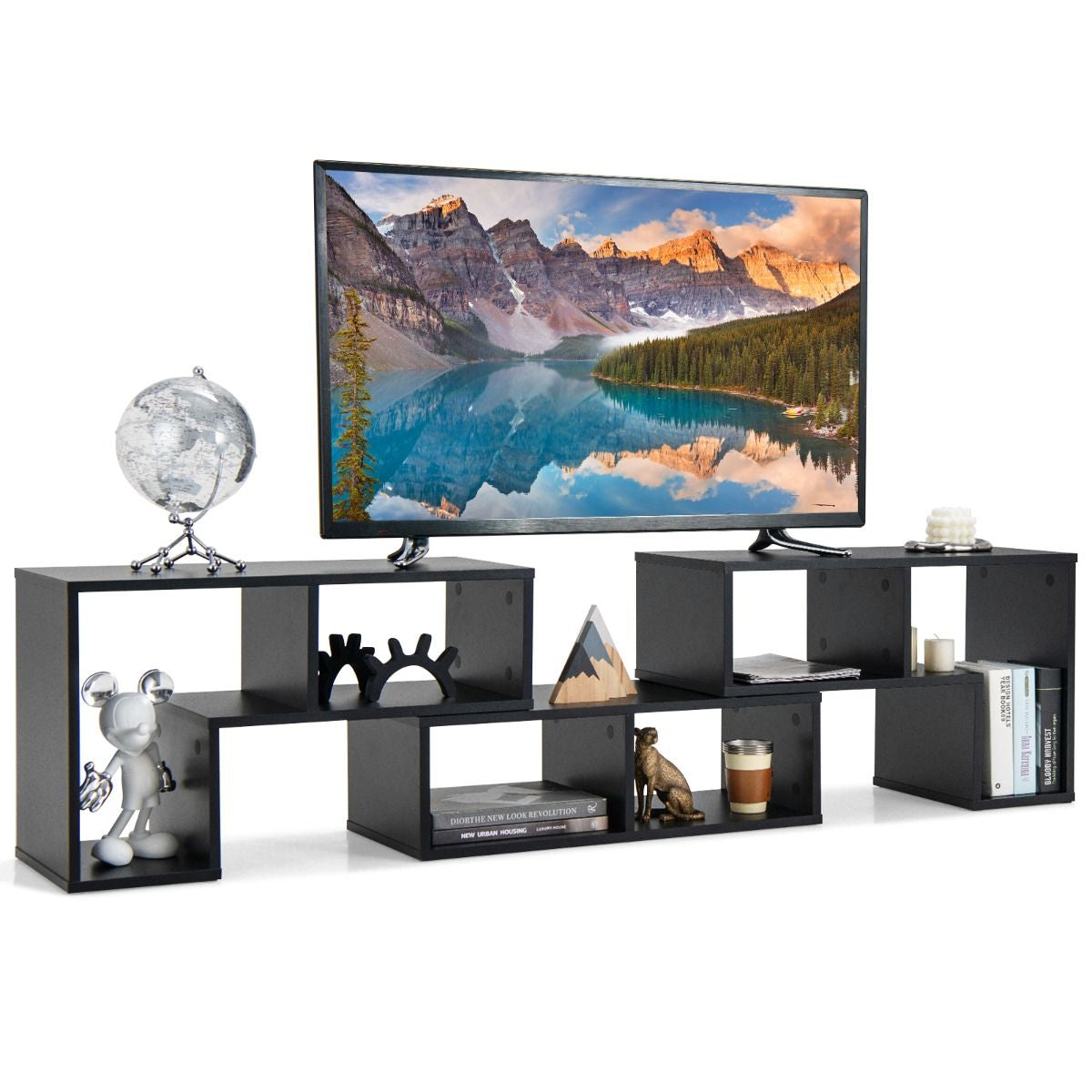 Meuble TV 3 Pièces 134-180X30X43Cm Combination Libre Pour Télévision Jusqu’À 49 Pouces Pour Salon Chambre Bureau En MDF Noir/Blanc/Café/Gris