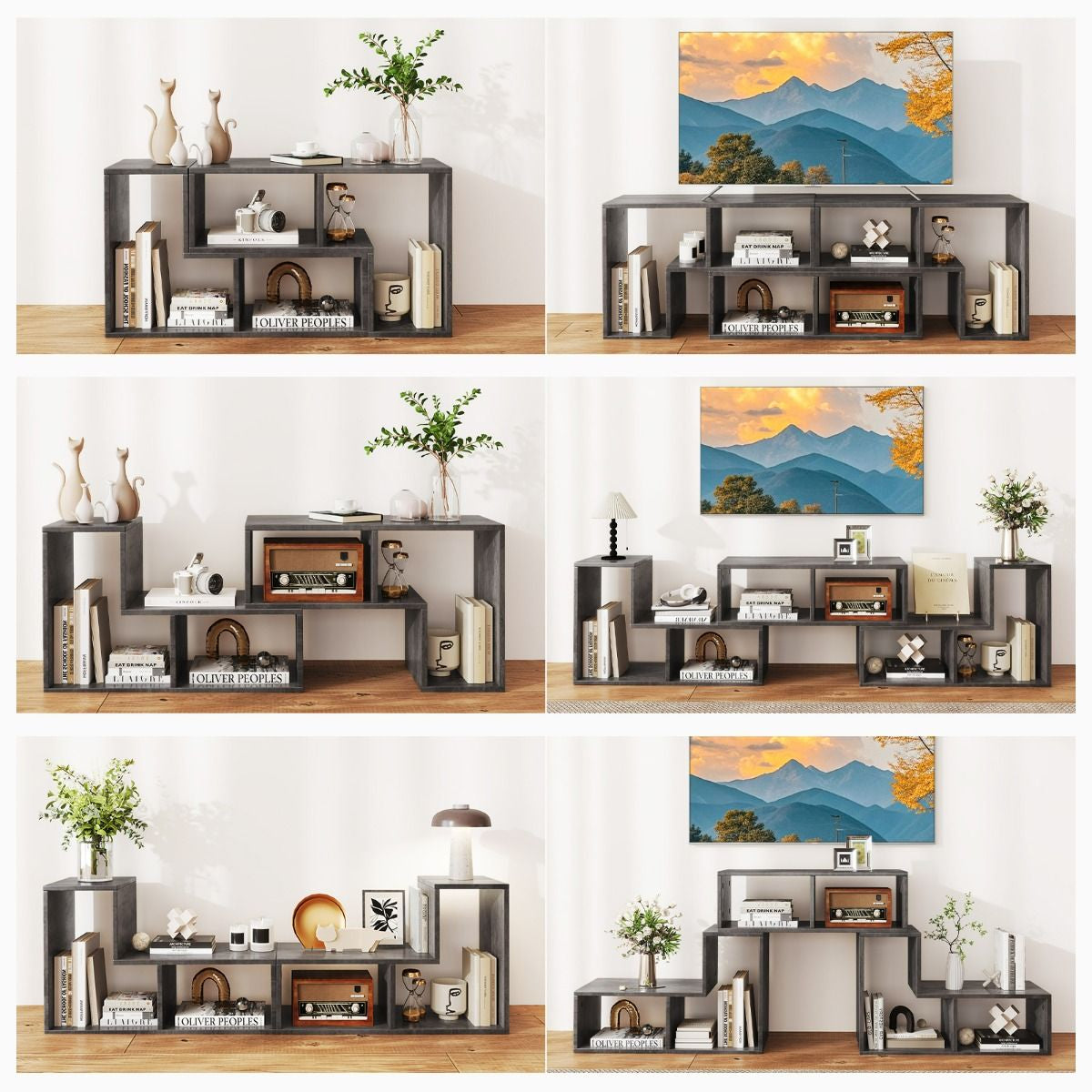 Meuble TV 3 Pièces 134-180X30X43Cm Combination Libre Pour Télévision Jusqu’À 49 Pouces Pour Salon Chambre Bureau En MDF Noir/Blanc/Café/Gris
