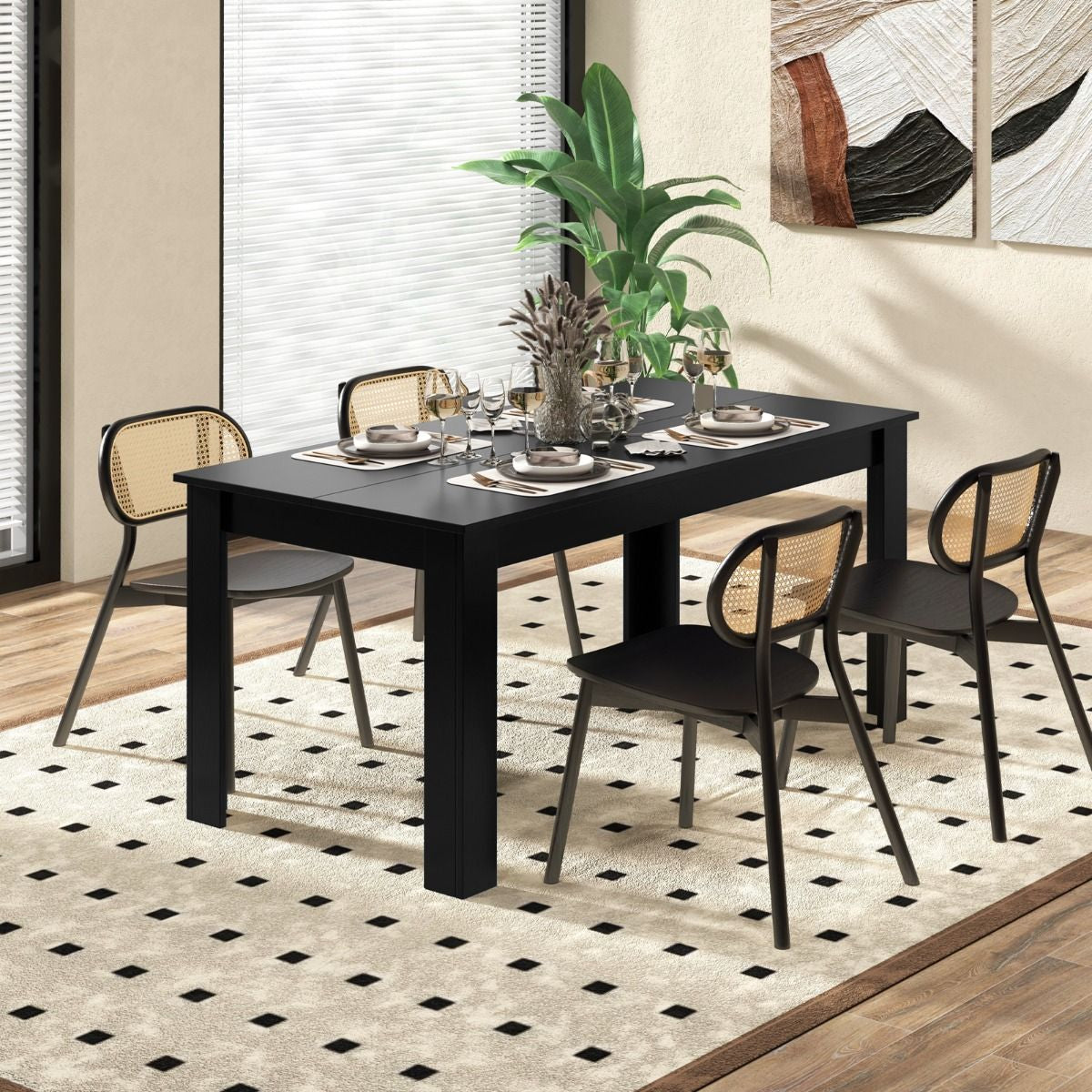 Table Salle À Manger De 160 CM Pour 6-8 Personnes Table Cuisine Rectangulaire Avec Pieds En Formes De L Robustes Table Bureau De Travail Moderne Naturel/Noir