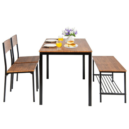 Ensemble Table Et 2 Chaise 1 Banc 4 Personnes Style Industriel Structure En Métal Pour Salle À Manger Restaurant Cuisine Marron/Gris/Café