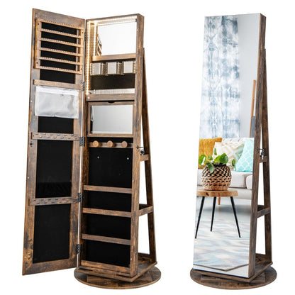 Armoire À Bijoux Pivotante À 360°Avec Lumières LED 3 Couleurs Miroir Pleine Longueur Et Étagère 3 Niveaux En Arrière 10 Couleurs Au Choix