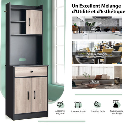 Buffet De Cuisine Meuble Cuisine Rangement Avec 3 Portes Et 1 Niche De Rangement Passe-Câble 60 X 40 X 180 CM Noir/Blanc