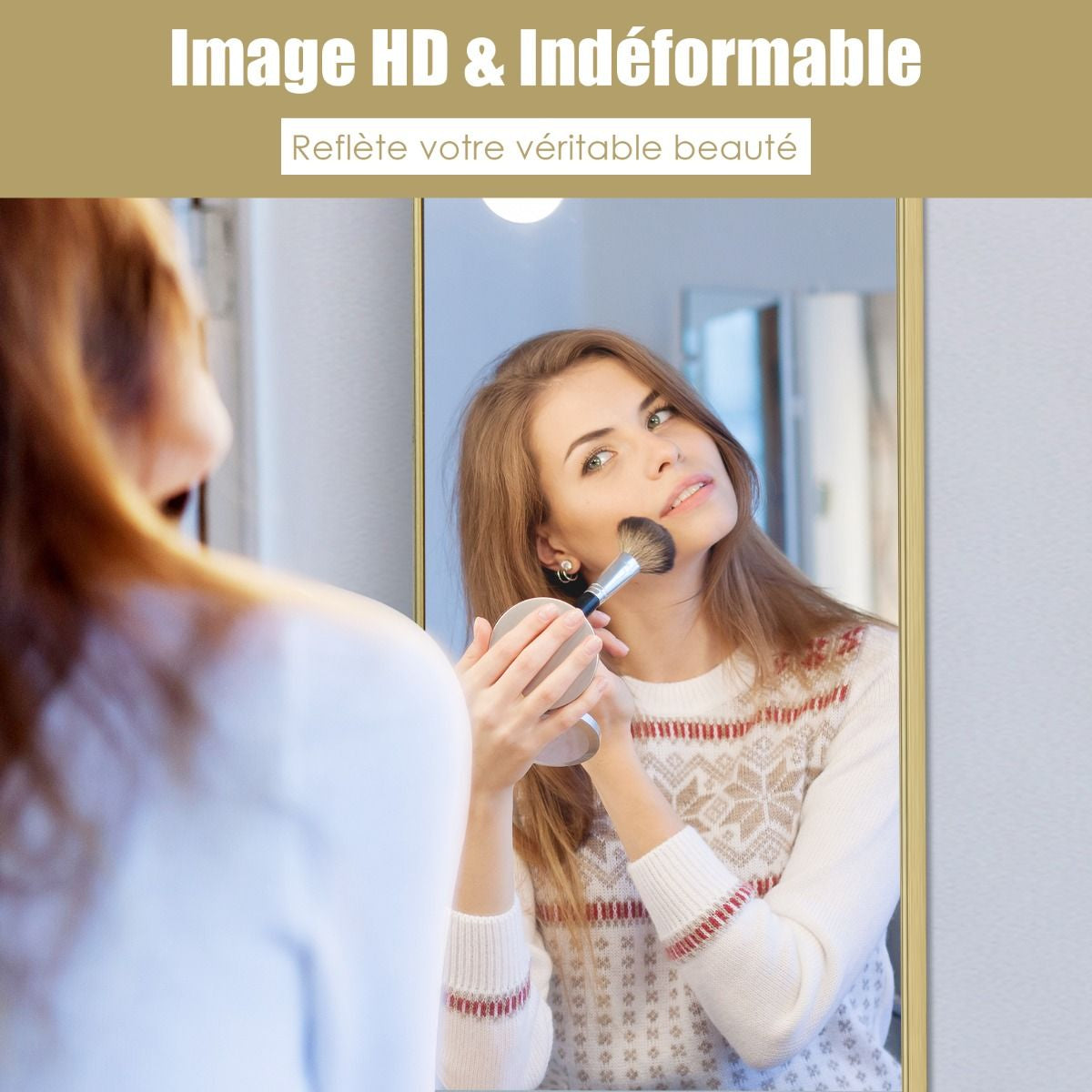 Miroir HD Psyché Mural Miroir Rectangulaire De Grand Format H 120 X L37 CM Cadre Argent En Alliage D'Aluminium Noir/Argent/Or