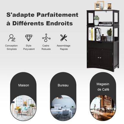 Armoire De Salle De Bain Avec 2 Portes 1 Tiroir 3 Etagères Ouvertes Capacité 70 Kg En Mdf 32,5X60X122Cm Blanc/Noir/Gris