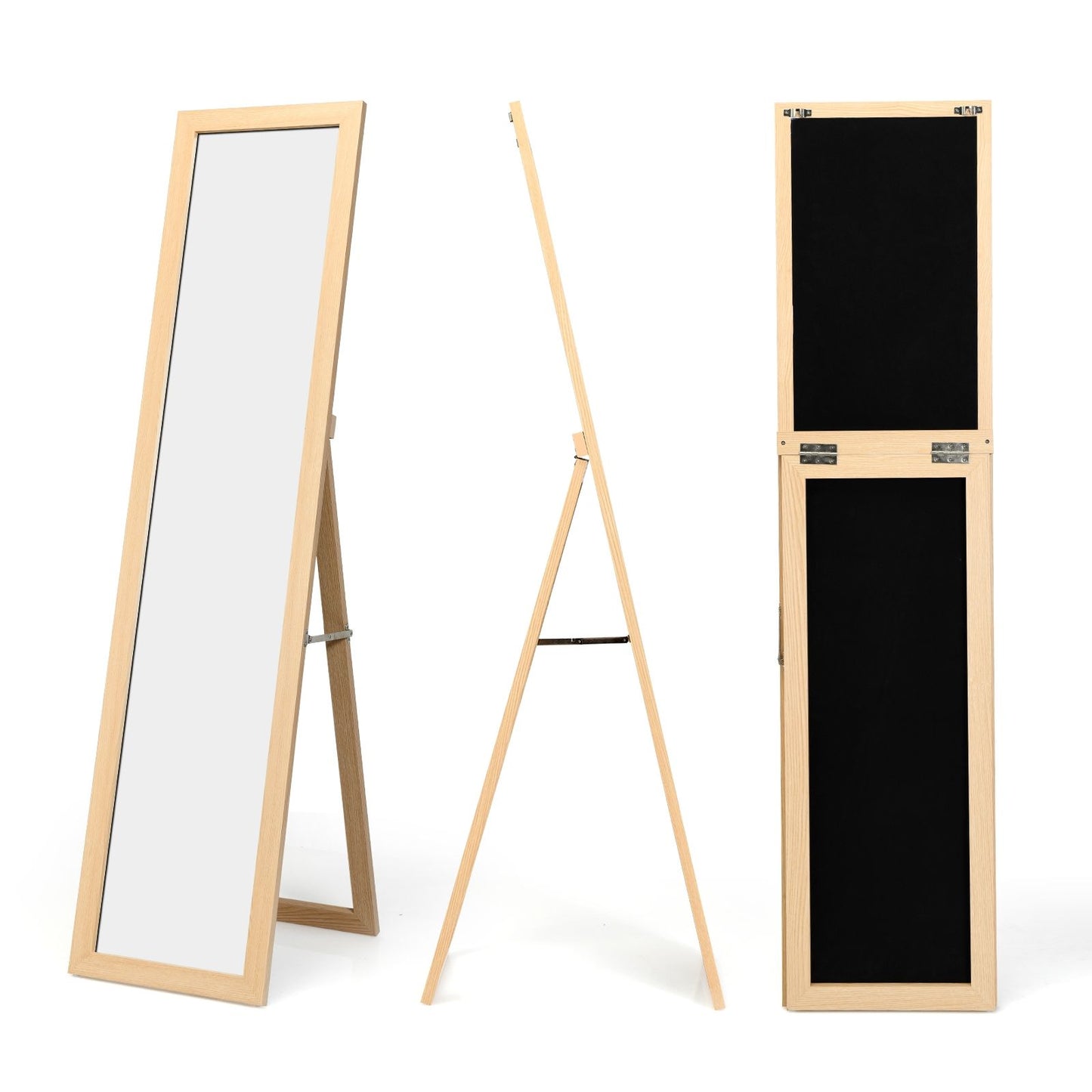 Miroir Sur Pied Psyché Miroir Autoportant Rectangulaire 155 X 37 Cm Style Scandinave Moderne Blanc/Naturel/Noir
