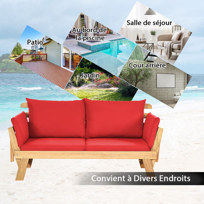 Chaise Longue Convertible Avec Coussin Canapé De Jardin 2 En 1 En Bois D’Acacia Avec Accoudoir Réglable 4 Couleurs Au Choix