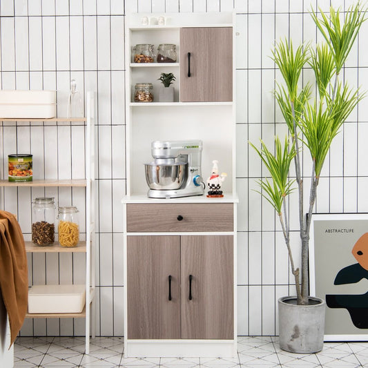 Buffet De Cuisine Meuble Cuisine Rangement Avec 3 Portes Et 1 Niche De Rangement Passe-Câble 60 X 40 X 180 CM Noir/Blanc