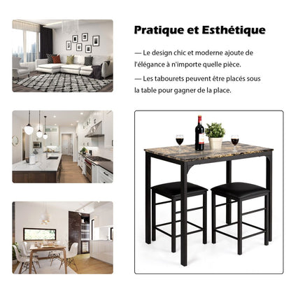Table Haute Cuisine Avec 2 Tabourets Table Bar Cuisine Cadre En Métal Mange-Debout Industriel Pour Bistro Salle À Manger Cuisine Blanc/Café/Noir