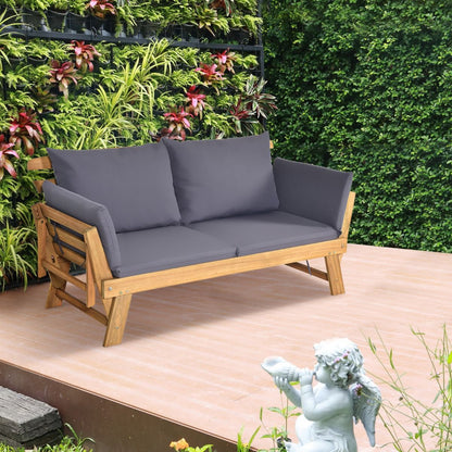 Chaise Longue Convertible Avec Coussin Canapé De Jardin 2 En 1 En Bois D’Acacia Avec Accoudoir Réglable 4 Couleurs Au Choix