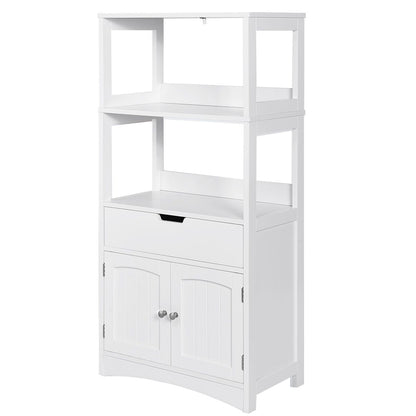 Armoire De Salle De Bain Avec 2 Portes 1 Tiroir 3 Etagères Ouvertes Capacité 70 Kg En Mdf 32,5X60X122Cm Blanc/Noir/Gris