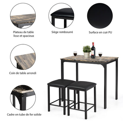 Table Haute Cuisine Avec 2 Tabourets Table Bar Cuisine Cadre En Métal Mange-Debout Industriel Pour Bistro Salle À Manger Cuisine Blanc/Café/Noir