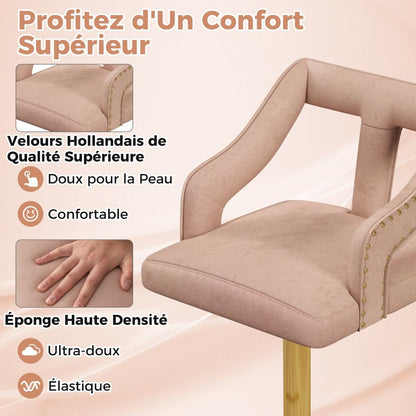 Lot De 2 Chaises De Bar Pivotantes Et Réglables Repose-Pied Base En Métal Galvanisé Anneau Antidérapant Gris/Rose