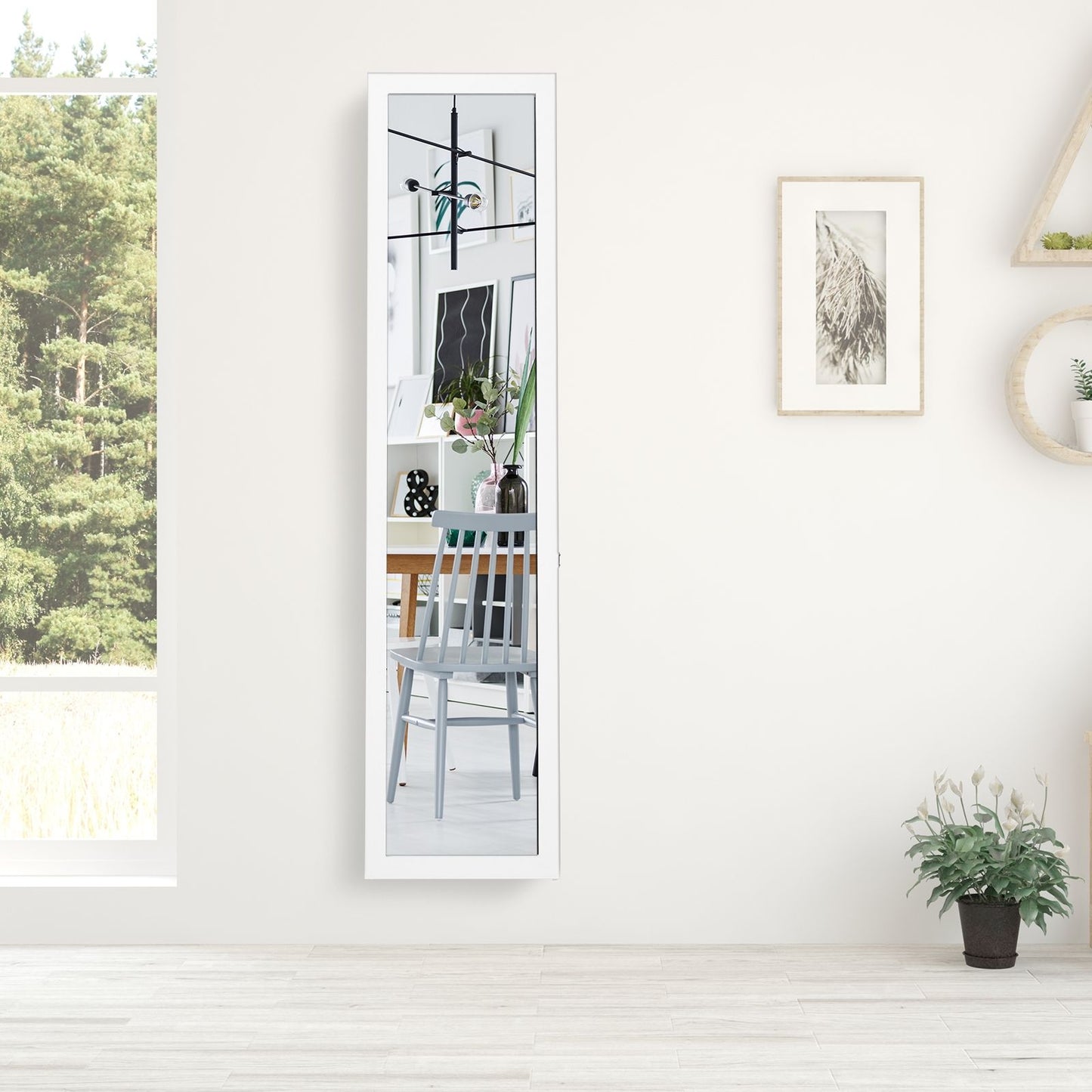 Miroir Sur Pied Psyché Miroir Autoportant Rectangulaire 155 X 37 Cm Style Scandinave Moderne Blanc/Naturel/Noir
