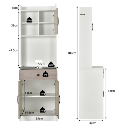 Buffet De Cuisine Meuble Cuisine Rangement Avec 3 Portes Et 1 Niche De Rangement Passe-Câble 60 X 40 X 180 CM Noir/Blanc