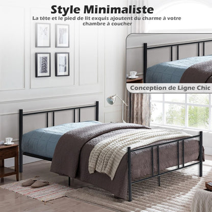 Lit Double Pour Adulte - Cadre De Lit En Métal - 160 X 200 CM - 9 Pieds De Support - Pas De Sommier Nécessaire - Sans Bruit