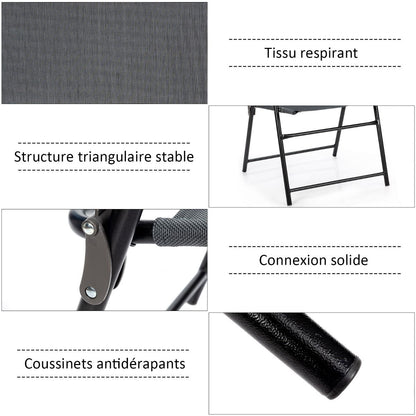 Lot De 4 Chaises Fauteuils De Jardin Pliantes En Textilène Accoudoirs Patins Antidérapants Charge 150KG Gris