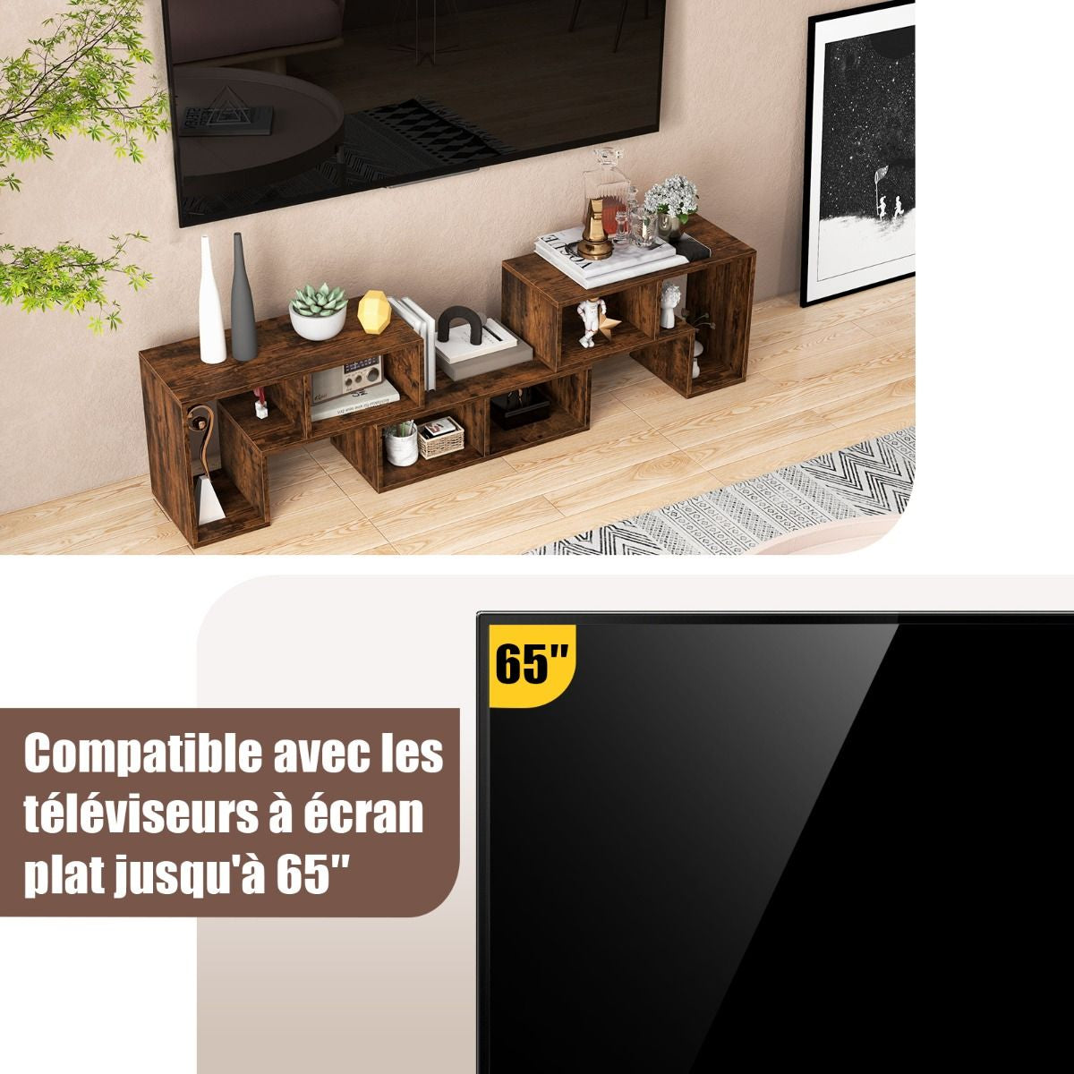 Meuble TV 3 Pièces 134-180X30X43Cm Combination Libre Pour Télévision Jusqu’À 49 Pouces Pour Salon Chambre Bureau En MDF Noir/Blanc/Café/Gris