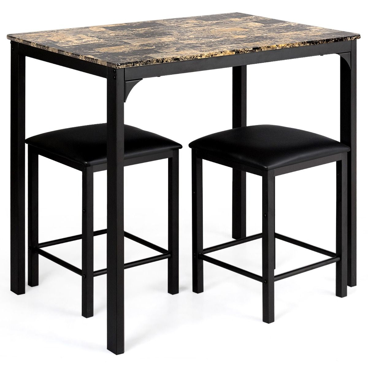 Table Haute Cuisine Avec 2 Tabourets Table Bar Cuisine Cadre En Métal Mange-Debout Industriel Pour Bistro Salle À Manger Cuisine Blanc/Café/Noir