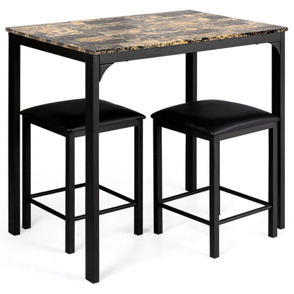 Table Haute Cuisine Avec 2 Tabourets Table Bar Cuisine Cadre En Métal Mange-Debout Industriel Pour Bistro Salle À Manger Cuisine Blanc/Café/Noir