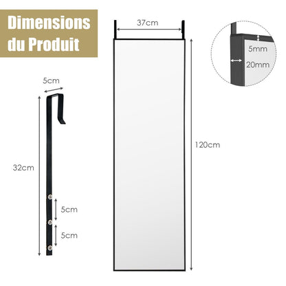 Miroir HD Psyché Mural Miroir Rectangulaire De Grand Format H 120 X L37 CM Cadre Argent En Alliage D'Aluminium Noir/Argent/Or
