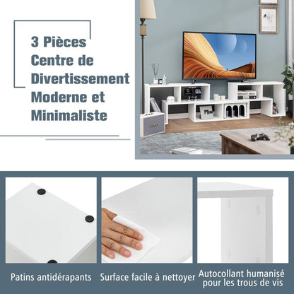 Meuble TV 3 Pièces 134-180X30X43Cm Combination Libre Pour Télévision Jusqu’À 49 Pouces Pour Salon Chambre Bureau En MDF Noir/Blanc/Café/Gris