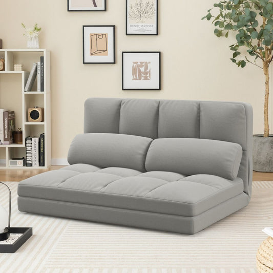 Canapé Lit Convertible En Velours Pliable Dossier Réglable À 6 Niveaux Avec 2 Coussins Gris Clair/Gris Foncé