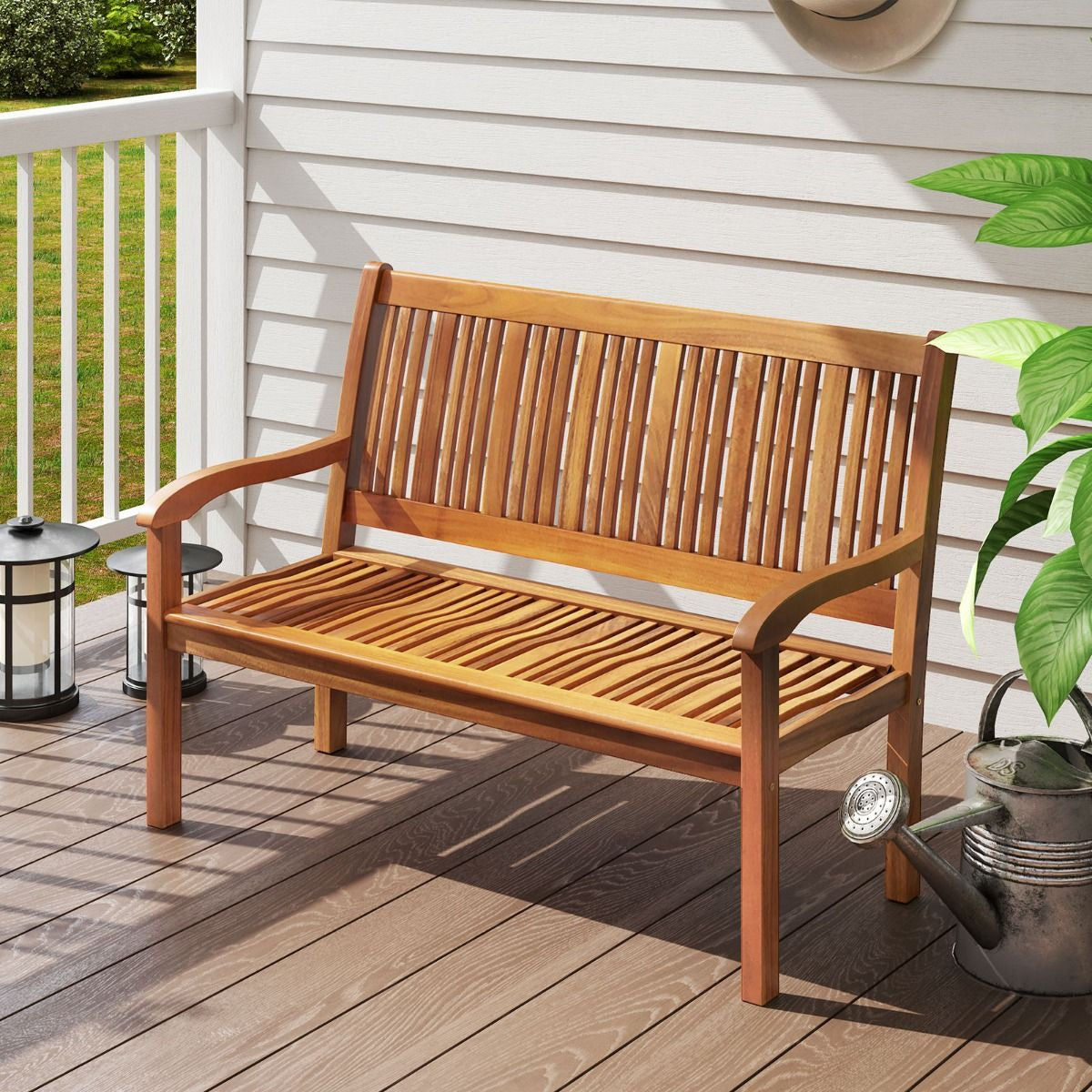 Banc De Jardin En Bois Avec Dossier Et Accoudoir Large Idéal Pour Balcon Jardin Bord De Piscine Etc.