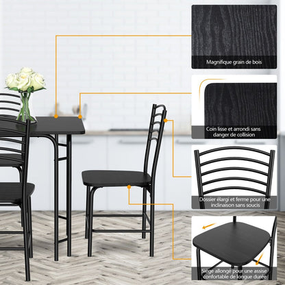 Ensemble Table De Cuisine Avec 4 Chaises Cadre En Métal Laqué Table Petit-Déjeuner Pour Salle À Manger Noir