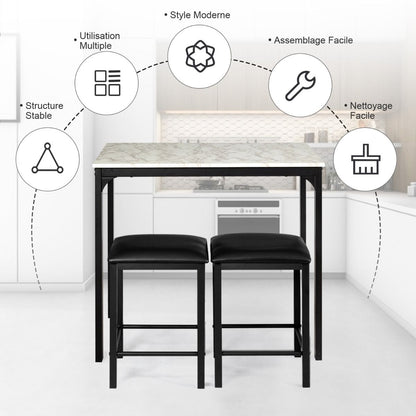 Table Haute Cuisine Avec 2 Tabourets Table Bar Cuisine Cadre En Métal Mange-Debout Industriel Pour Bistro Salle À Manger Cuisine Blanc/Café/Noir