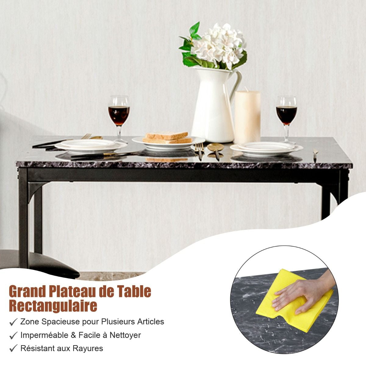 Table Haute Cuisine Avec 2 Tabourets Table Bar Cuisine Cadre En Métal Mange-Debout Industriel Pour Bistro Salle À Manger Cuisine Blanc/Café/Noir