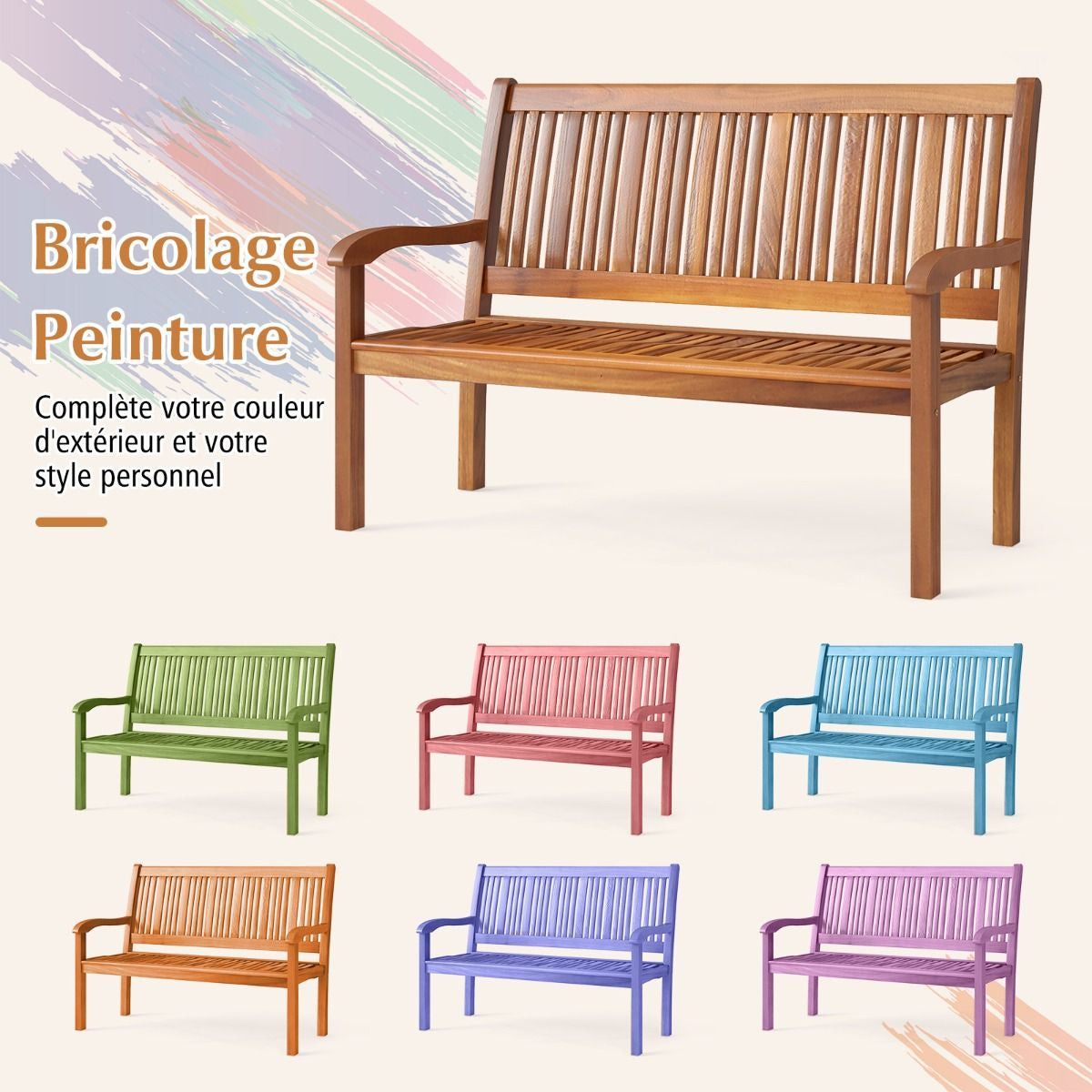 Banc De Jardin En Bois Avec Dossier Et Accoudoir Large Idéal Pour Balcon Jardin Bord De Piscine Etc.