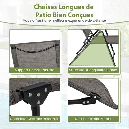 Chaises Longues Pliantes Fauteuil 2 Pièces Dossier À 6 Niveaux Tissu De Siège Respirant Cadre En Métal Solide Chaises Inclinables Réglables Gris/Noir/Café